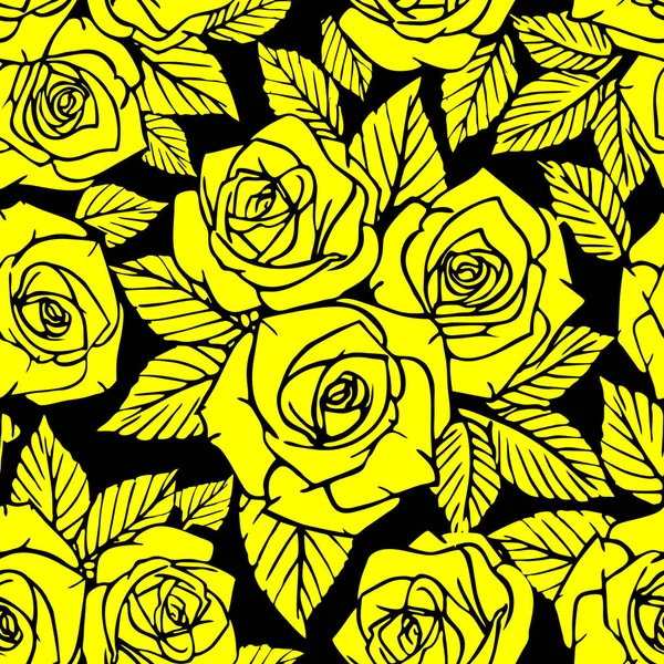 Patrón Asimétrico Amarillo Sin Costuras Contornos Rosa Sobre Fondo Negro — Archivo Imágenes Vectoriales