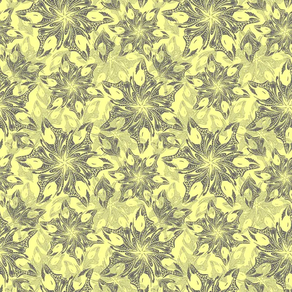 Seamless Gray Openwork Pattern Abstract Decorative Elements Yellow Background Texture — Vetor de Stock