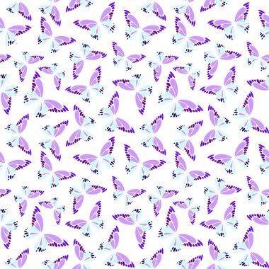 Beyaz arka planda, desen, dizayn, desen ve mavi menekşe dekoratif kelebeklerin kusursuz deseni.