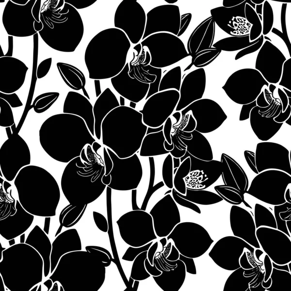 Zökkenőmentes Fekete Fehér Virág Minta Monokróm Dísz Design Textúra — Stock Vector