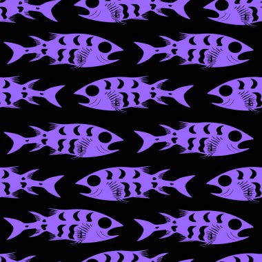 Siyah arkaplan, doku ve tasarım üzerinde mavi balığın kusursuz deseni