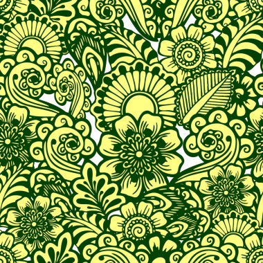 Yeşil çizgili, desenli, biçimlendirilmiş sarı elementlerin kusursuz çiçek deseni.
