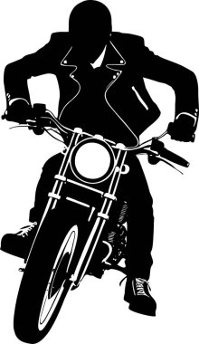 Motosikletli siyah siluet beyaz arka planda, logo, tasarım