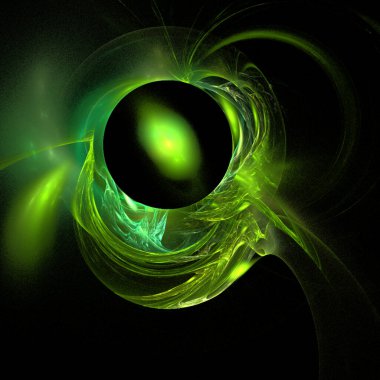 yellow and green abstract drawing on a black background, color digital graphics, design