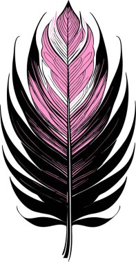 Basit grafik çizimi siyah ve pembe kuş tüyü, çizim, logo