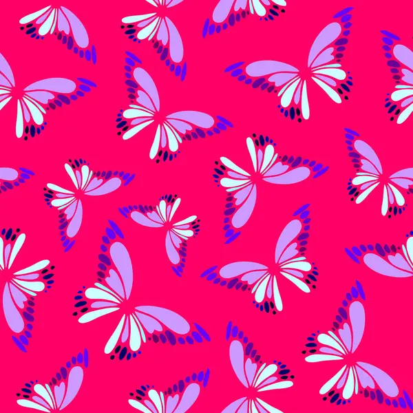 Seamless Pattern Blue Violet Decorative Butterflies Pink Background Texture Design — Stock Vector