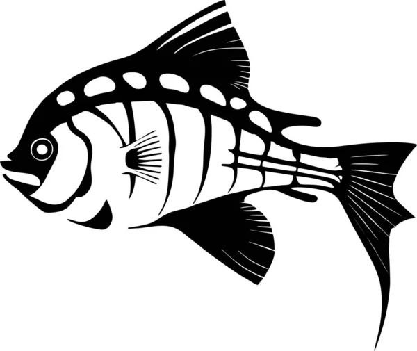 Svart Grafisk Teckning Stiliserad Fisk Vit Bakgrund Logotyp Design — Stock vektor