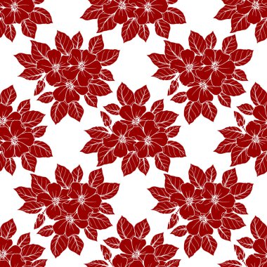 Beyaz arkaplan, doku, tasarım üzerinde büyük kırmızı çiçeklerin kusursuz kontur deseni