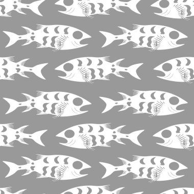 Gri arkaplan, doku ve tasarım üzerinde beyaz balığın kusursuz deseni
