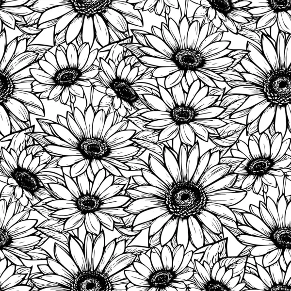 seamless pattern of large black and white flowers on a white background, texture, design
