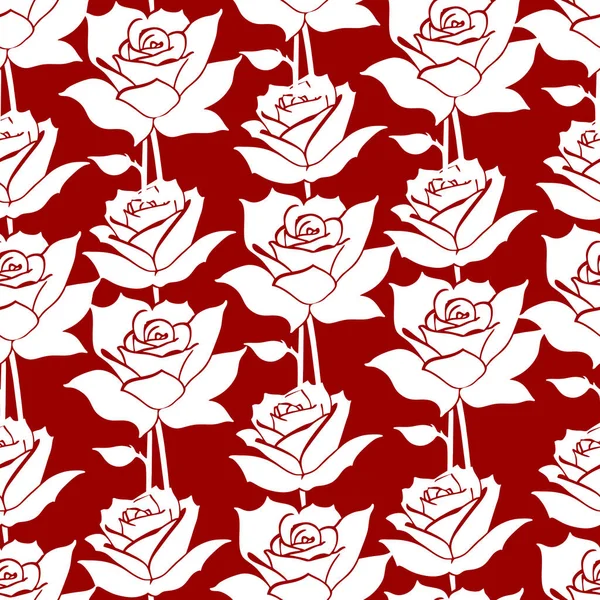seamless graphic floral pattern white roses on a red background, texture, design
