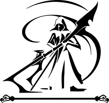 Ölüm meleğinin siyah grafik silueti, rozet, logo, dövme