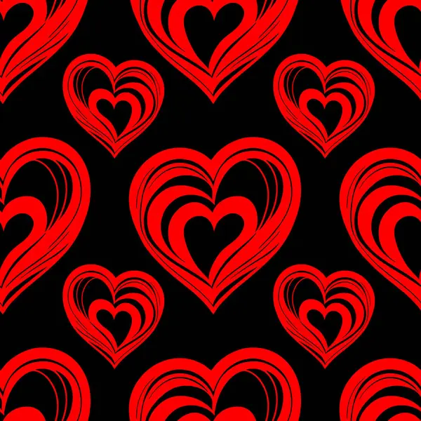 seamless graphic pattern of red hearts on a black background, texture, design