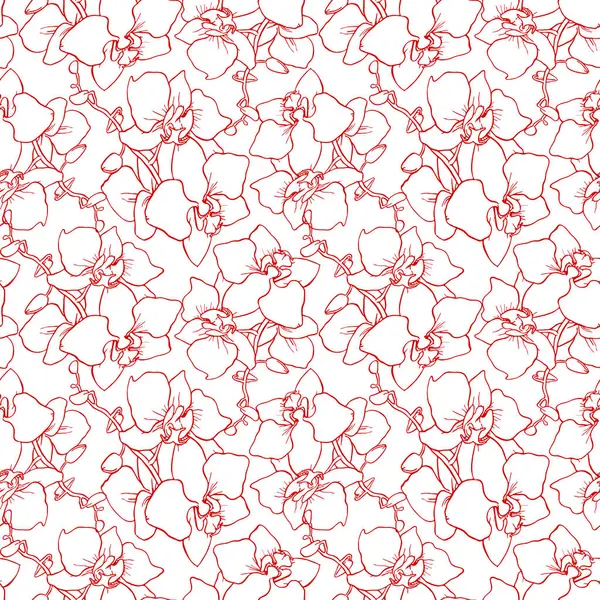 seamless pattern of large red silhouettes of orchids on a white background, texture, design