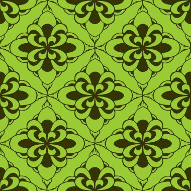 Soyut geometrik elementlerin yeşil arkaplan, doku ve tasarım üzerindeki kusursuz kiremit deseni