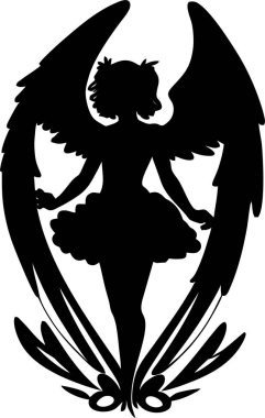 Kanatları, logosu ve dövmesi olan basit bir kadın çizimi.