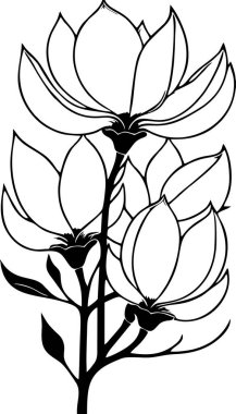 Manolya çiçeğinin, logonun, dövmenin basit siyah çizimi