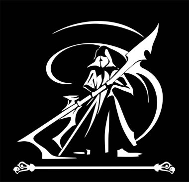 Ölüm meleğinin siyah grafik silueti, rozet, logo, dövme