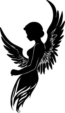 Kanatları, logosu ve dövmesi olan basit bir kadın çizimi.