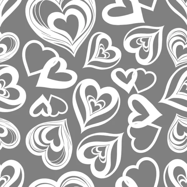 Gri arkaplan, doku, tasarım üzerinde beyaz kalplerin kusursuz grafik deseni
