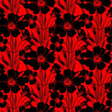 Kusursuz siyah ve kırmızı çiçekli desen, tek renkli süs, tasarım, doku
