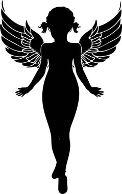 Kanatları, logosu ve dövmesi olan basit bir kadın çizimi.