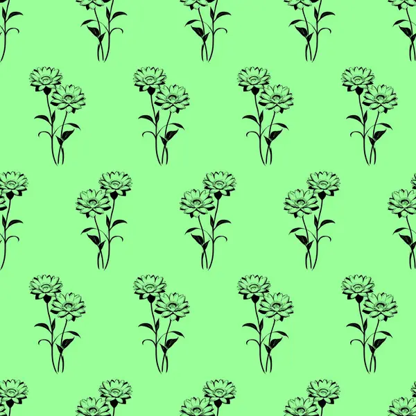 Yeşil arkaplan, doku, tasarım üzerinde siyah manolya çiçeklerinin kusursuz simetrik deseni