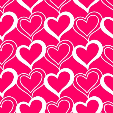 Pembe arka plan, doku ve dizayn üzerinde beyaz kalplerin kusursuz grafik deseni