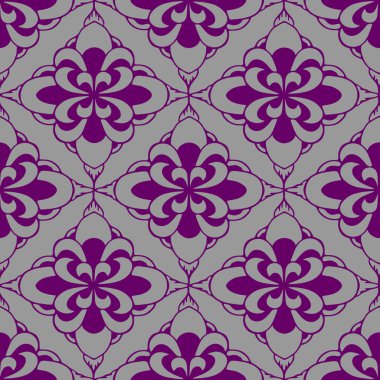 Gri arkaplan, doku, tasarım üzerinde soyut geometrik mor elementlerin kusursuz kiremit deseni