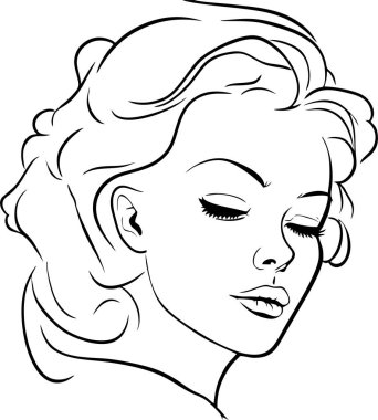 Basit siyah çizim kadın portresi, logo, tasarım