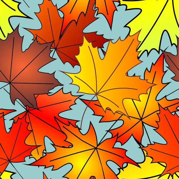 Parlak sonbahar akçaağaç sarı ve kırmızı yaprakların kusursuz deseni mavi arka plan, doku, tasarım