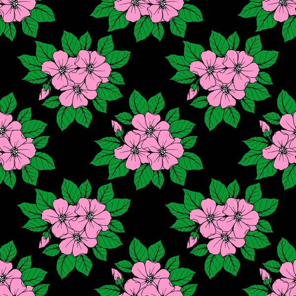 Siyah arkaplan, doku ve dizayn üzerinde büyük pembe çiçeklerin kusursuz deseni