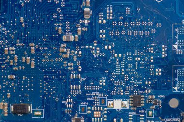 Mavi mikrodevreler elektronik bilgisayar güvenliği, bilişim teknolojisi sinirsel ağlar Makro devre kartı dokusunu kapat