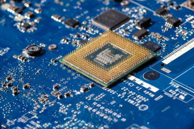 Mavi mikrodevreler elektronik bilgisayar güvenliği, bilişim teknolojisi sinirsel ağlar Makro devre kartı dokusunu kapat