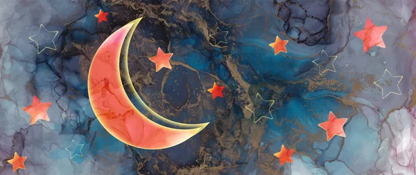 Nachthimmel Mond Und Sterne Alkohol Vektorillustration — Stockvektor