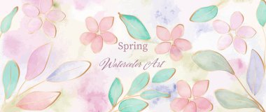 Botanical art wallpaper with flowers and leaves. Modern creative design watercolor texture for home decor, banners, and prints. Vector illustration.