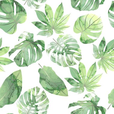 Seamless pattern with tropical leaves. Art design alcohol ink texture. Vector illustration.