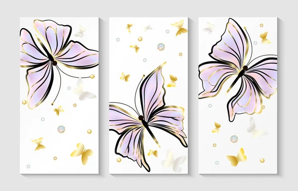 Set Moderner Kreativer Hintergründe Mit Schmetterlingen Illustrationen Für Wohnkultur Banner — Stockvektor