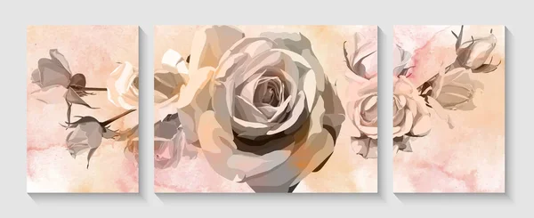 Zestaw Nowoczesnych Twórczych Ilustracji Kwiatami Róż Nowoczesny Kreatywny Design Akwarela — Wektor stockowy