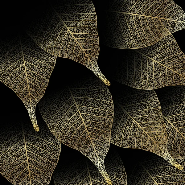 带有金黄色骨架叶子的植物性墙纸 家居装饰 横幅和印刷品的现代创意设计 矢量说明 — 图库矢量图片