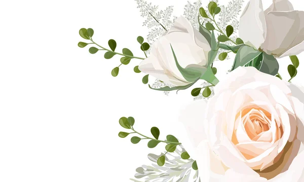 Wedding Invitation Roses Flowers Isolated White Vector Illustration — Stock Vector