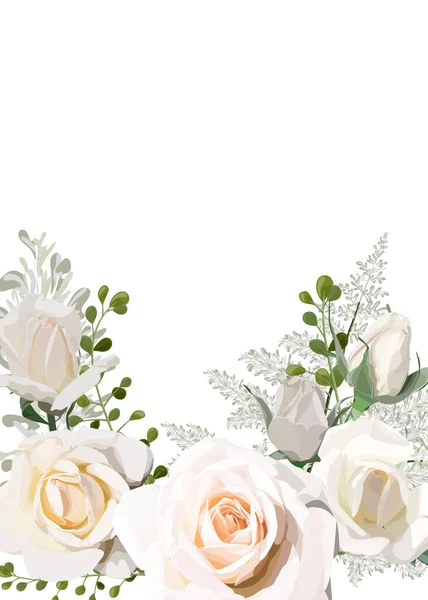 Svatební Pozvánka Květinami Růží Izolované Bílém Vektorová Ilustrace — Stockový vektor