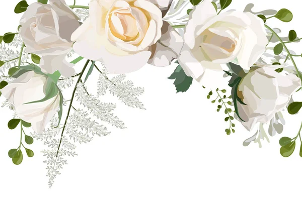 Svatební Pozvánka Květinami Růží Izolované Bílém Vektorová Ilustrace — Stockový vektor