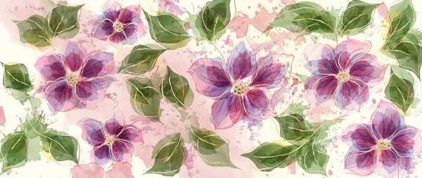 Botanical Art Wallpaper Flowers Modern Creative Design Watercolor Texture Home — Vettoriale Stock