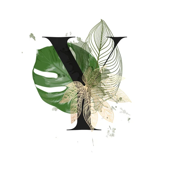 Тропічний Квітковий Алфавіт Лист Ботанічним Букетом Весільні Запрошення Вітальні Листівки — стоковий вектор