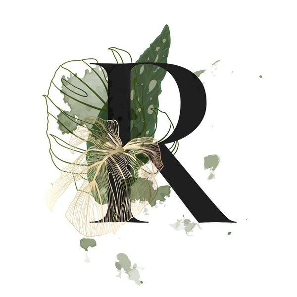 Тропический Цветочный Алфавит Письмо Ботаническим Букетом Свадебные Приглашения Поздравительные Открытки — стоковый вектор