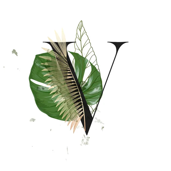 Тропічний Квітковий Алфавіт Лист Ботанічним Букетом Весільні Запрошення Вітальні Листівки — стоковий вектор