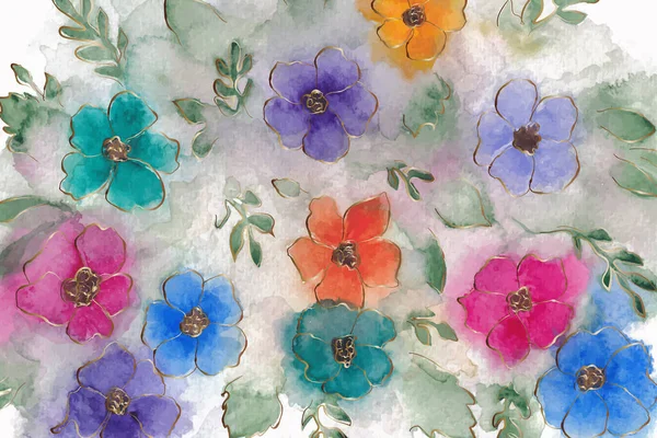 Botanical Art Wallpaper Flowers Modern Creative Design Watercolor Texture Home — Vettoriale Stock