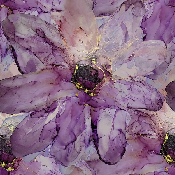 现代创意设计 无缝图案与抽象花朵 酒精油墨 — 图库照片