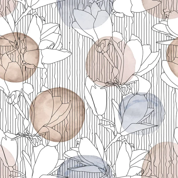 Patrón Sin Costuras Con Flores Magnolia Textura Acuarela Ilustración Vectorial — Archivo Imágenes Vectoriales
